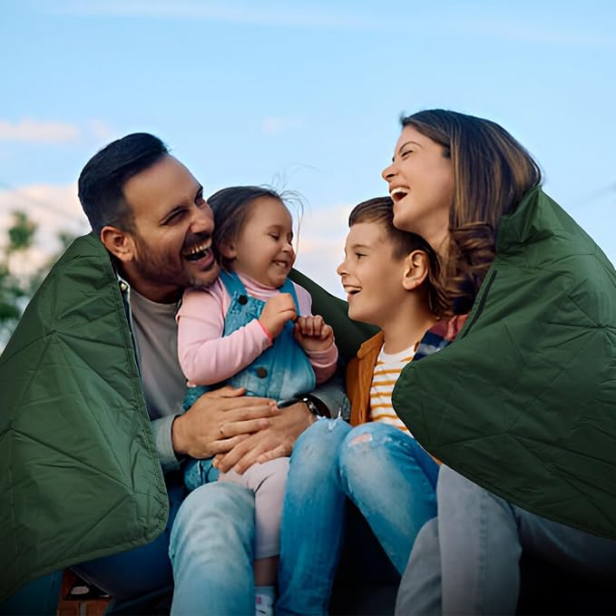 Large Waterproof Outdoor Blanket Thick Fleece 80" x 58" | Windproof Stadium Blanket, Wearable Poncho, Machine Washable for Camping, Car, Pet, Picnics - Green