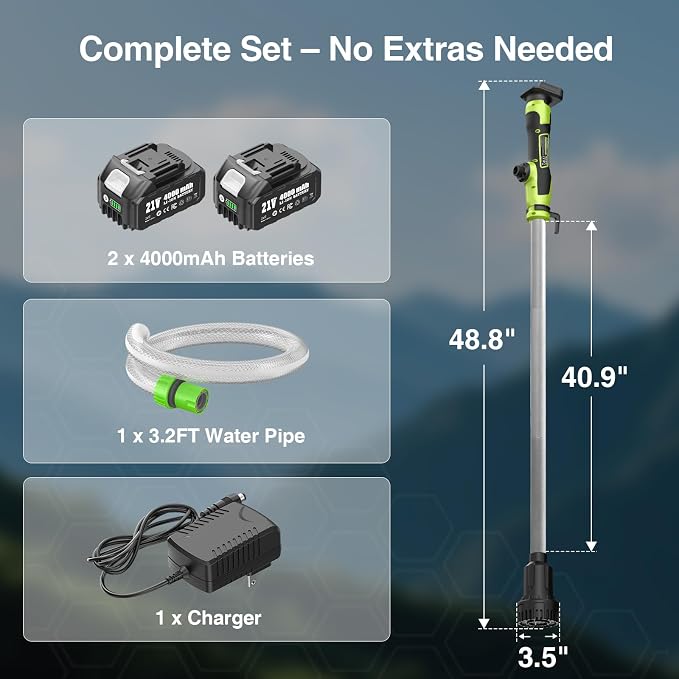 Cordless Stick Water Transfer Pump, Portable Battery Powered Sump Pump with 2 x 4000mAh Rechargeable Batteries, 720 GPH, 32 FT Lift for Pool, Garden, Pond, Boat, RV, Rain Barrels, Outdoor Draining