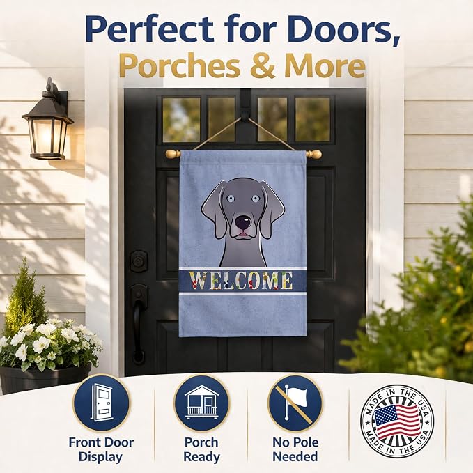 Caroline's Treasures BB1417CHF Weimaraner Welcome House Flag, Blue Large Porch Sleeve Pole Decorative Outside Yard Banner Artwork Wall Hanging, Polyester, House Size, Multicolor