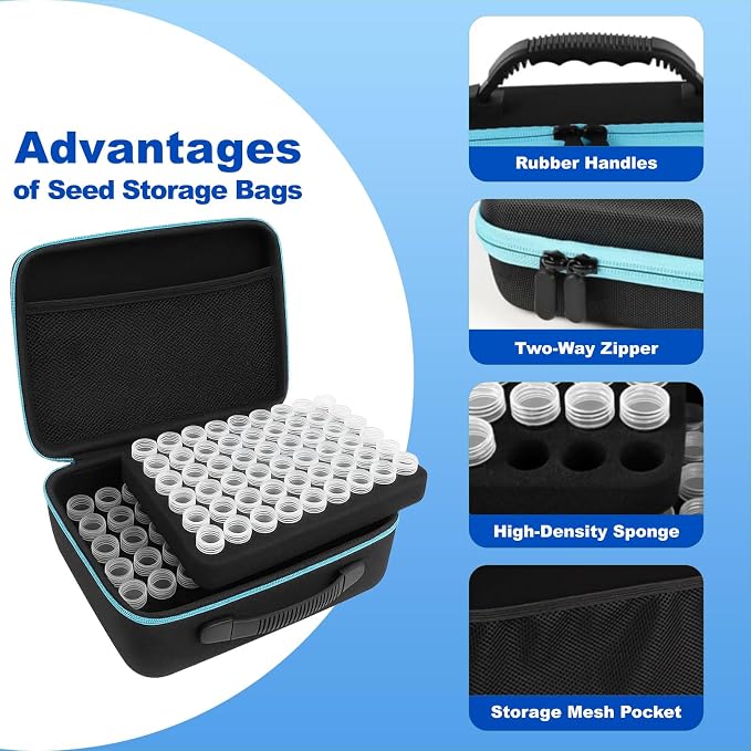 Seed Storage Organizer Box with 120 Slots, Airtight Seed Saver Kit with 25 Craft Envelopes, Funnel and Tweezers - Weather-Resistant Garden Seed Bank Container for Heirloom, Vegetable & Flower Seeds