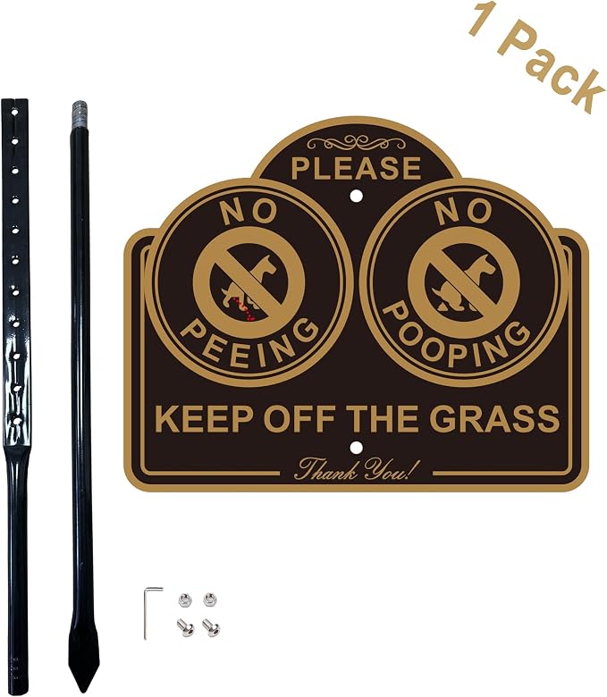 Amexiu No Dog Peeing and Pooping Sign with 36-Inch Stakes, Keep Off Grass Yard Sign, 9.5 x 7.5 Inches, Aluminum,1Pack