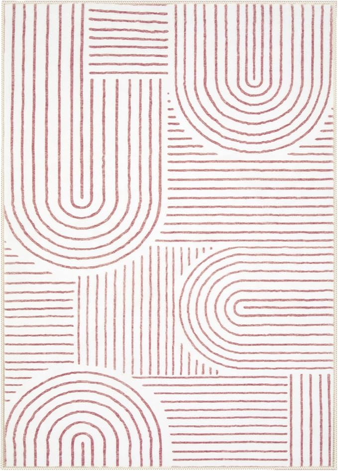 Lahome Abstract 4x6 Pink Rug for Bedroom Nursery, Pink Soft Washable Rugs