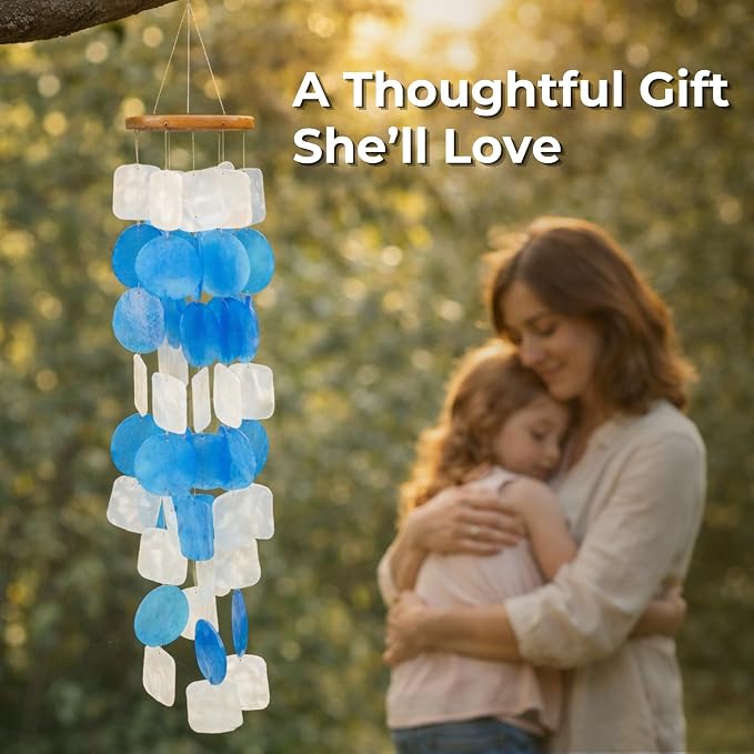 Solange & Frances Beach Decor Shell Wind Chimes for Outside. Ocean Decor Wind Chimes Outdoor Decorations for Yard. Beachy Gifts for Mom Birthday, Gift for Women, and Gift for Men (Ocean Breeze)