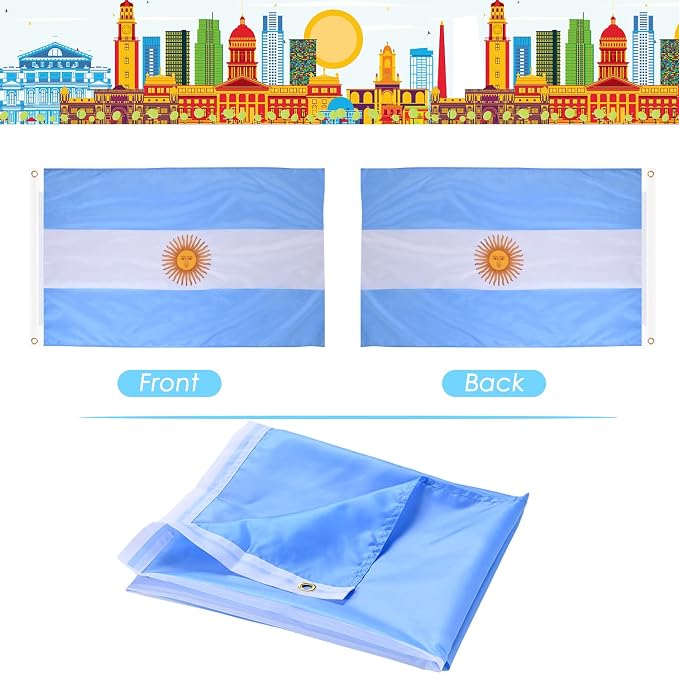 AhfuLife Argentine Flag 3x5 Ft, Large Argentina National Flags for Outside - Double Side with Brass Eyelets for Argentine Party Decorations, Soccer Party Bar Garden Decoration Indoor Outdoor