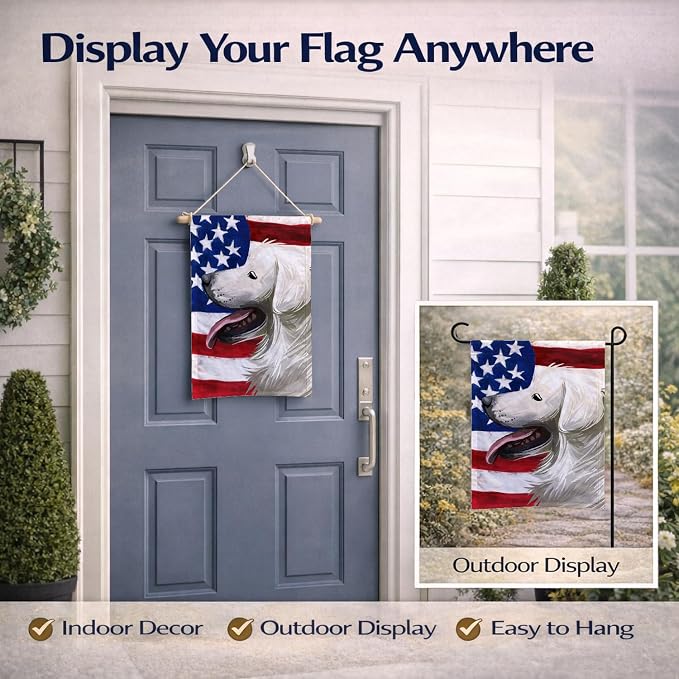 Caroline's Treasures CK6711GF Slovak Cuvac Dog American Flag Garden Flag Mailbox Flag Decorative Yard Flag Banner Outside Patio Artwork Yard Flower Beds, Garden Size, Multicolor