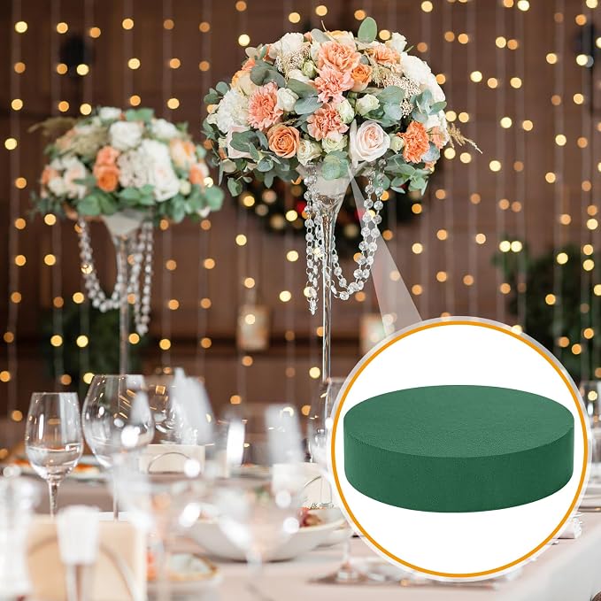 Threlaco 6 Sets Round Floral Foam and Clear Plastic Saucer Plant Drip Tray Floral Flower Dish Green Foam for Artificial Flowers Wedding Home Party Decoration (7.5 Inches)