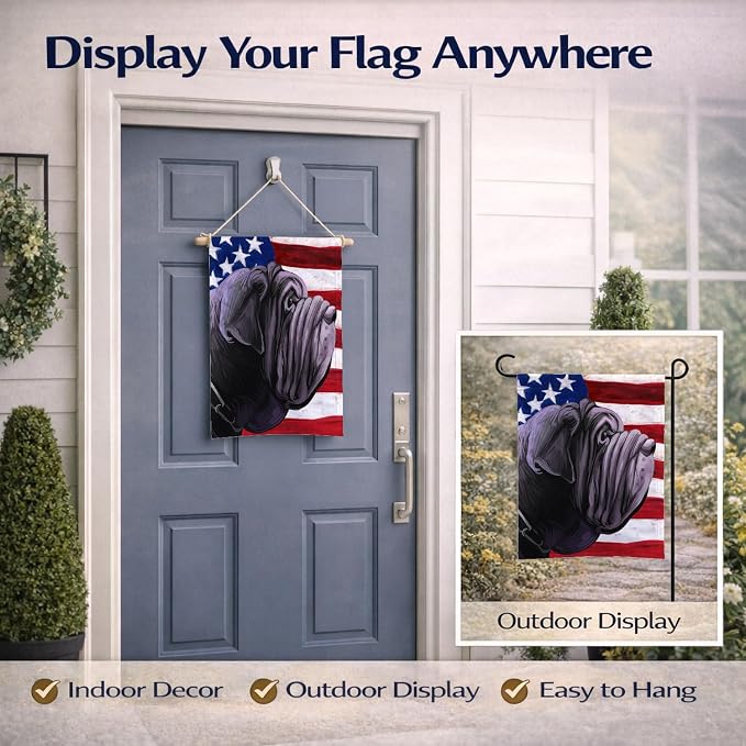 Caroline's Treasures CK6625GF Neapolitan Mastiff Dog American Flag Garden Flag Mailbox Flag Decorative Yard Flag Banner Outside Patio Artwork Yard Flower Beds, Garden Size, Multicolor