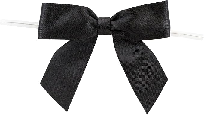 Reliant Ribbon 5170-03105-3X2 Satin Twist Tie Bows - Large Bows, 7/8 Inch X 100 Pieces, Black