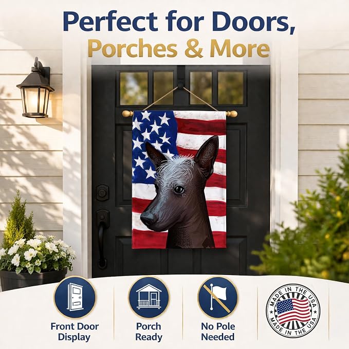 Caroline's Treasures CK6614CHF Mexican Hairless Dog American Flag House Flag Large Porch Sleeve Pole Decorative Outside Yard Banner Artwork Wall Hanging, Polyester, House Size, Multicolor