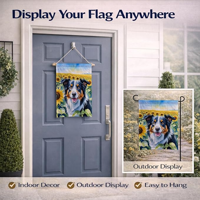 Caroline's Treasures DAC6032GF Border Collie in Sunflowers Garden Flag Mailbox Flag Decorative Yard Flag Banner Outside Patio Artwork Yard Flower Beds, Garden Size, Multicolor