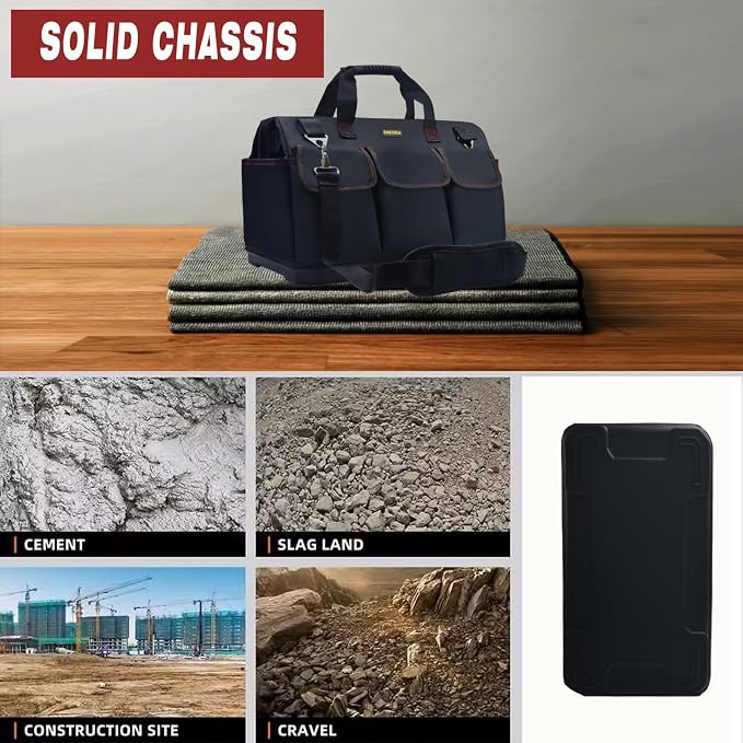 FASTECH 15-inch Heavy Duty Bottom Tool Bag With Wide Mouth For Tool Storage, Carrier and Organizer, Tools Bag For Men, Wide Mouth Tote Bag With Inside Pockets (15 Inch)