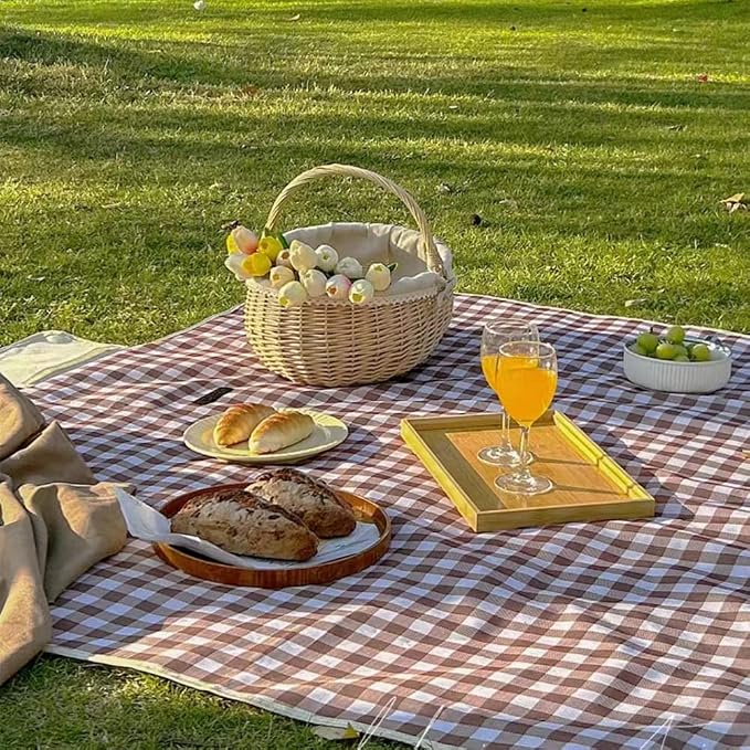 Extra Large Picnic Blanket Beach Blankets, 80''x80'' Picnic Mat Waterproof Sand Proof Foldable Portable for Outdoor Camping Hiking Travel Grass Park Music Festival Lawn Mats (brown, 80x80 inch)