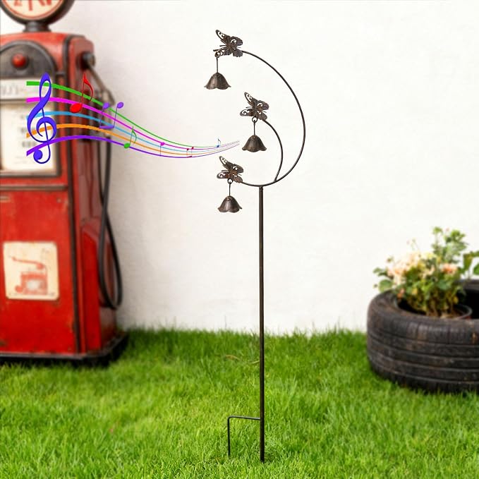 Gardens Metal Butterfly with Bells for Outside Yard Art,Decorative Garden Stakes