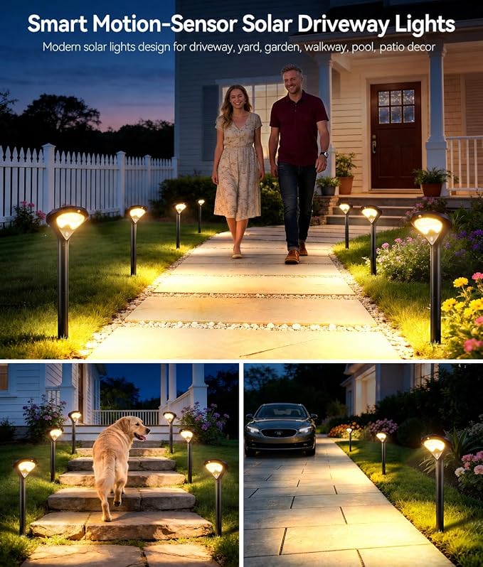 ELECLINK Solar Pathway Lights Outdoor with Motion Sensor, 2 Pack Security Solar Garden Lights, 400LM Bright LEDs, Upgraded Glass Panel, 3 Modes Waterproof Path Lights for Yard Patio Walkway Driveway