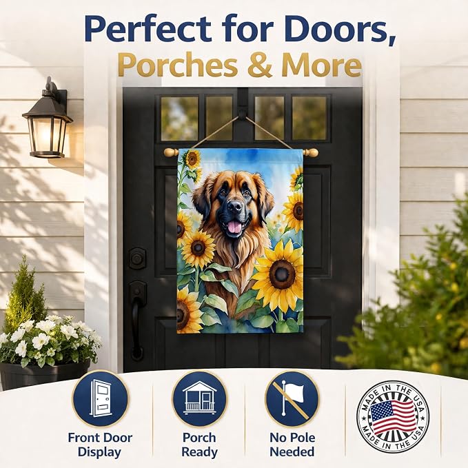 Caroline's Treasures DAC6115CHF Leonberger in Sunflowers House Flag Large Porch Sleeve Pole Decorative Outside Yard Banner Artwork Wall Hanging, Polyester, House Size, Multicolor