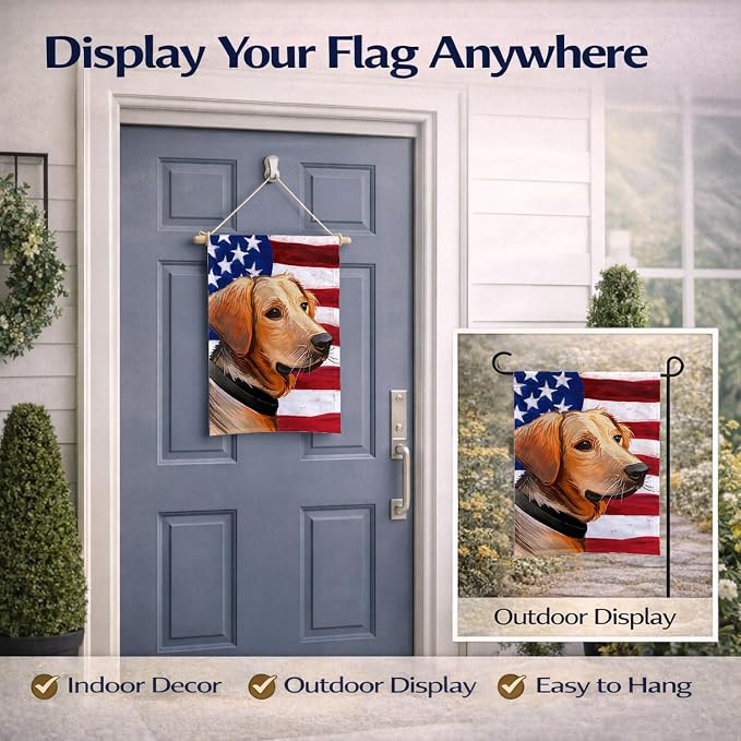 Caroline's Treasures CK6691GF Schiller hound Dog American Flag Garden Flag Mailbox Flag Decorative Yard Flag Banner Outside Patio Artwork Yard Flower Beds, Garden Size, Multicolor