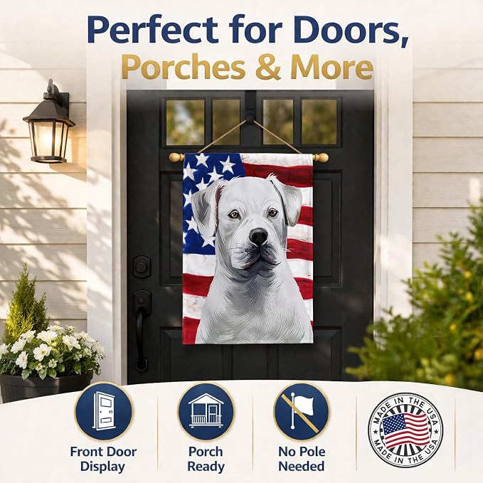 Caroline's Treasures CK6395CHF American Bulldog American Flag House Flag Large Porch Sleeve Pole Decorative Outside Yard Banner Artwork Wall Hanging, Polyester, House Size, Multicolor