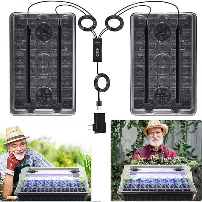 Seed Starter Tray with Grow Light, 2 Packs 80 Cells Seed Starting Kit, Reusable Seedling Starter Trays with Humidity Dome, Plant Germination Trays for Indoor Seed Starter Kit, Black