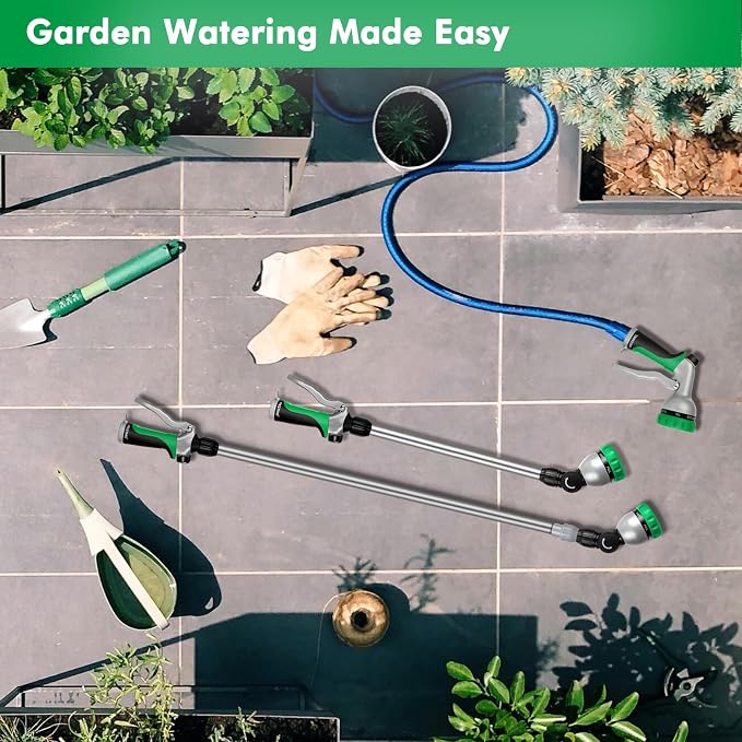 RESTMO 36”-60” Metal Watering Wand, Long Telescopic Tube | 180° Adjustable Ratcheting Head | 7 Spray Patterns | Flow Control, Perfect Garden Hose Sprayer to Water Hanging Baskets, Shrubs, Green