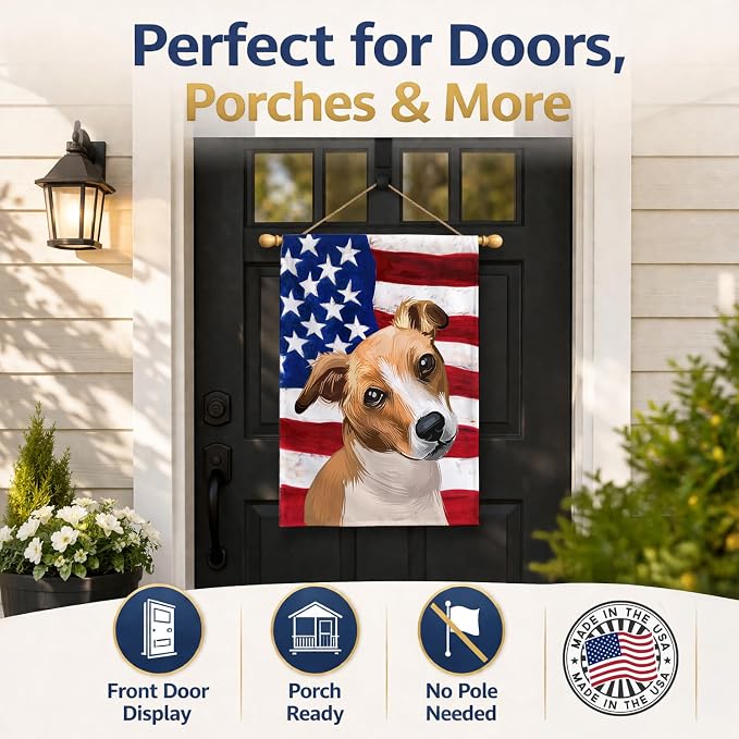 Caroline's Treasures CK6647CHF Plummer Terrier American Flag House Flag Large Porch Sleeve Pole Decorative Outside Yard Banner Artwork Wall Hanging, Polyester, House Size, Multicolor