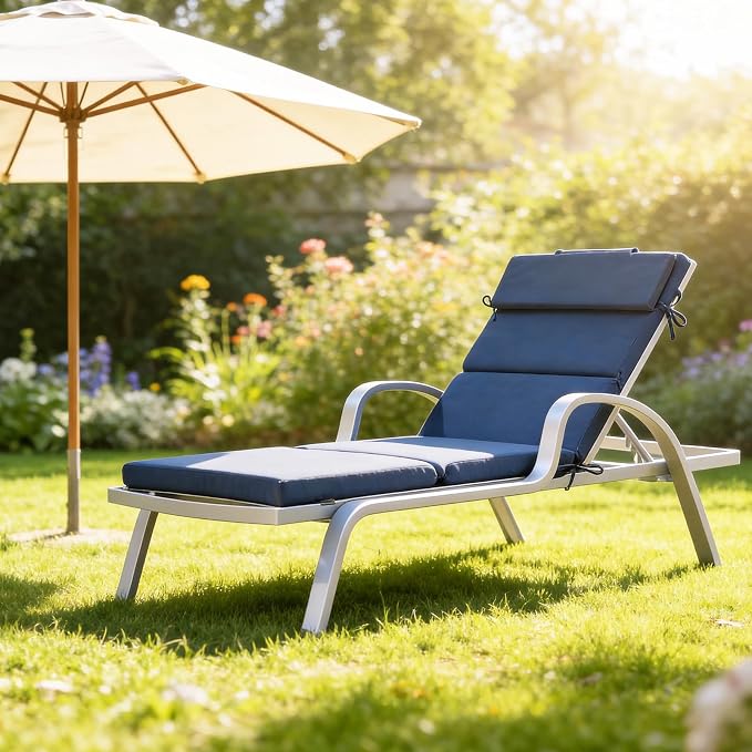 Goodgoods 77"x25"x2.75" Sunbrella Outdoor Lounge Chair Cushion, Fade-Resistant & Water-Resistant Patio Furniture Cushion with 30D High Resilience Foam, Insert Straps, Spectrum Denim