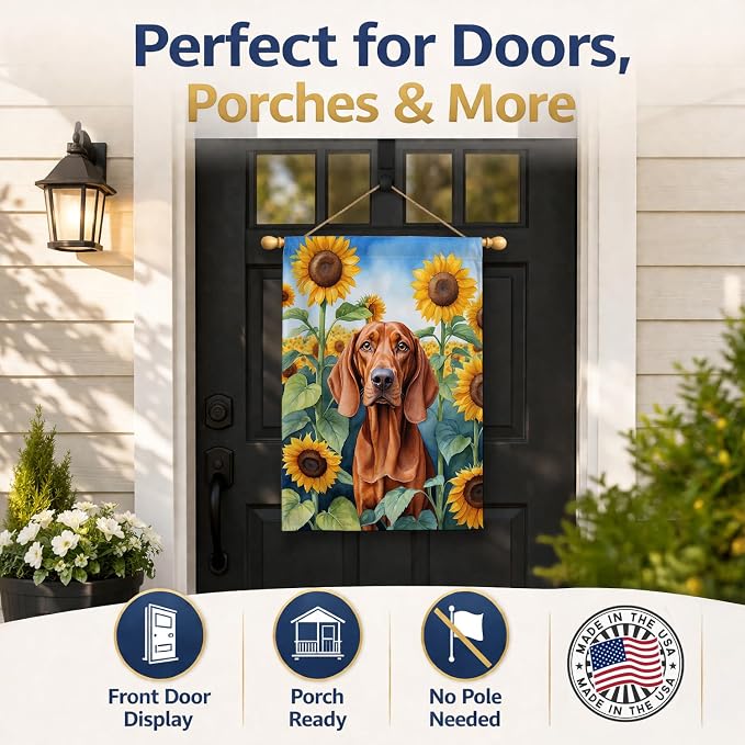 Caroline's Treasures DAC6148CHF Redbone Coonhound in Sunflowers House Flag Large Porch Sleeve Pole Decorative Outside Yard Banner Artwork Wall Hanging, Polyester, House Size, Multicolor