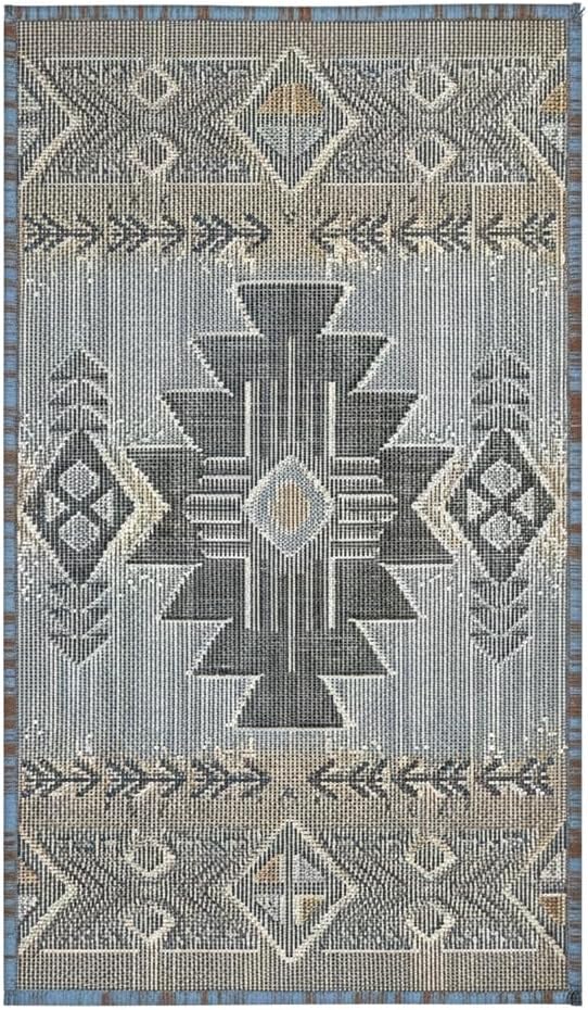YHSF South West Native American Area Rug C318 - Easy Clean, Thick, Soft, Durable Native Tribal American Indian Inspired Rug for Bedroom/Living Room and More - Blue-Brown, 16 Inches x 28 Inches