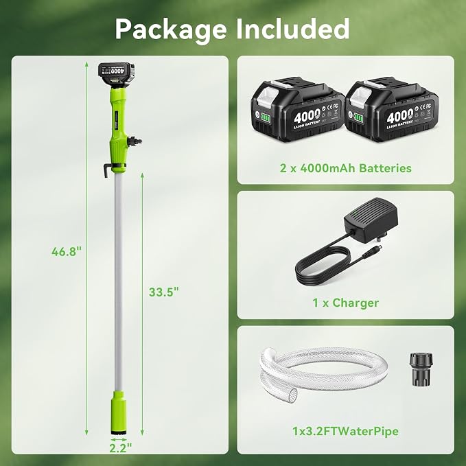 Taskstar Cordless Stick Transfer Pump for Water/Diesel, 2.2" Filter OD, 720GPH Fast Drain, Battery Powered 60-Min Runtime, 16FT Lift Head for Basement, Pool, Pond, Rain Barrels, Boat, Aquarium, RV