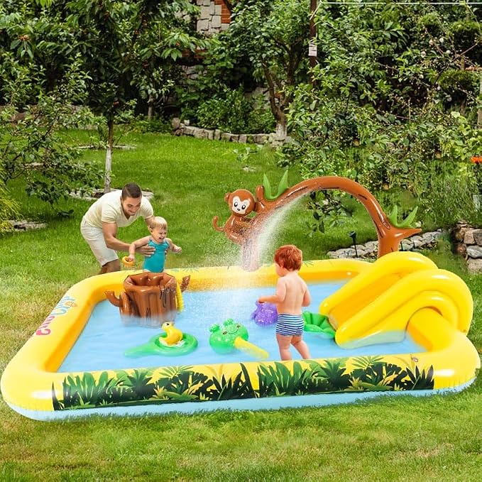 Animal Kids Pool with Slide and Sprinkler, Inflatable Play Center with Toy | Toddler Pool with Water Slide,Blow Up Kiddie Pool for Garden & Backyard,85" x 66" x 33.5"