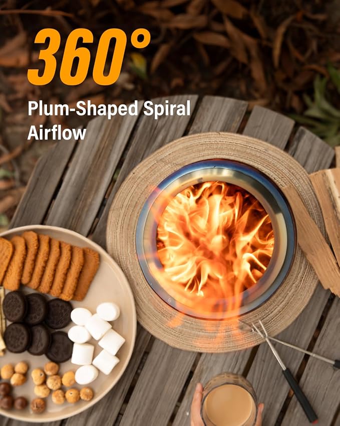 YEFU Tabletop Fire Pit 9.7 x 7.1 in, Flame Intensity Control Camping Stove for Outdoor & Patio, Fueled by Pellets or Wood, Safe Burning Table Top Firepit, with Travel Bag & 2 Mini Sticks, Black