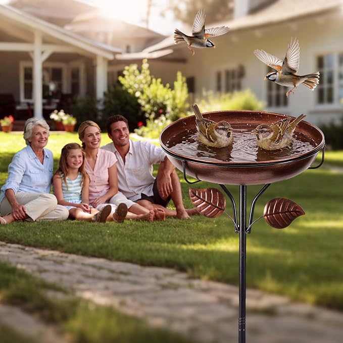 Metal Bird Bath for Outdoors, Weatherproof Detachable Bird Bath, Retro Bronze Garden Decor, 40 Inches Tall,Reinforced Bracket,Suitable for Gardens, Backyards, Patios, and Flower Beds