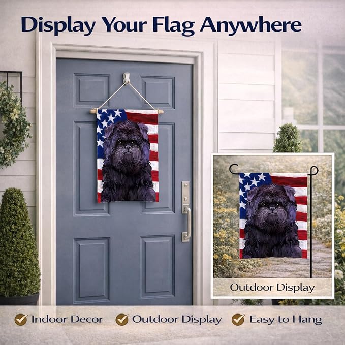 Caroline's Treasures CK6382GF Affenpinscher American Flag Garden Flag Mailbox Flag Decorative Yard Flag Banner Outside Patio Artwork Yard Flower Beds, Garden Size, Multicolor