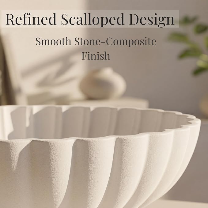Chalk White | Decorative Concrete Bowl | Large Handcrafted 12 Inch Ceramic Fruit Bowl | Decorative Bowl for Keys & Entryway Decor | Modern Home Decor Centerpiece