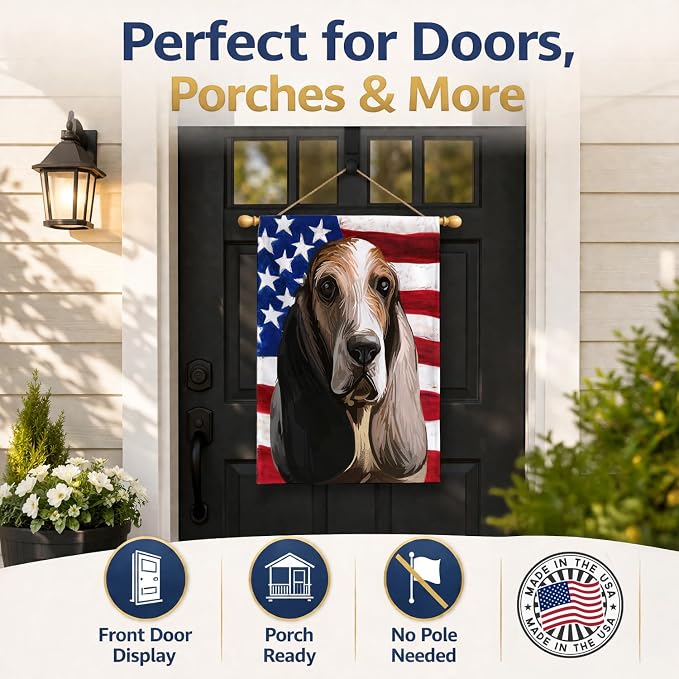 Caroline's Treasures CK6717CHF Southern Hound Dog American Flag House Flag Large Porch Sleeve Pole Decorative Outside Yard Banner Artwork Wall Hanging, Polyester, House Size, Multicolor