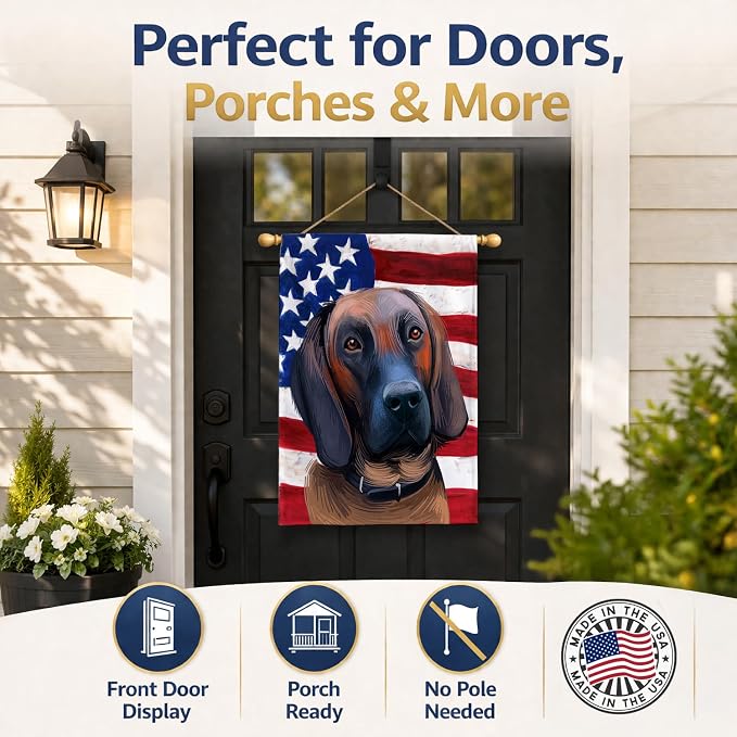 Caroline's Treasures CK6557CHF Hanover Hound Dog American Flag House Flag Large Porch Sleeve Pole Decorative Outside Yard Banner Artwork Wall Hanging, Polyester, House Size, Multicolor