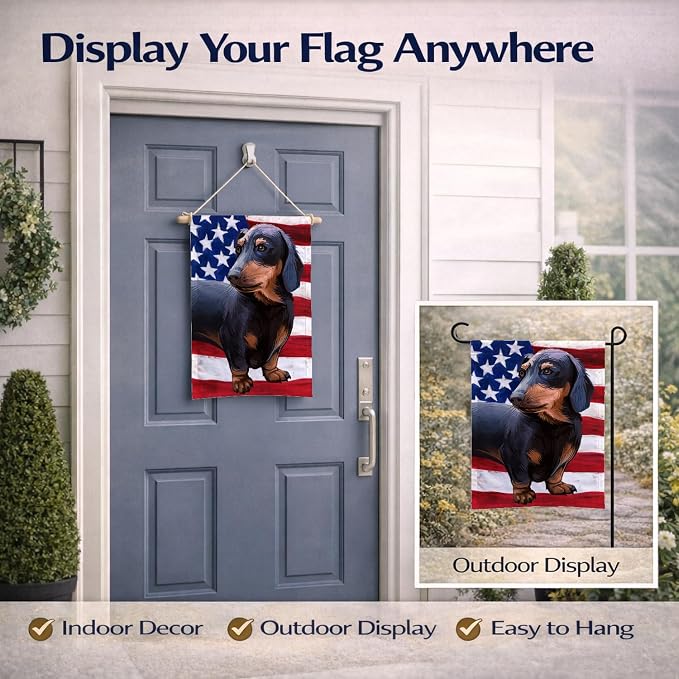 Caroline's Treasures CK6500GF Dachshund Dog American Flag Garden Flag Mailbox Flag Decorative Yard Flag Banner Outside Patio Artwork Yard Flower Beds, Garden Size, Multicolor