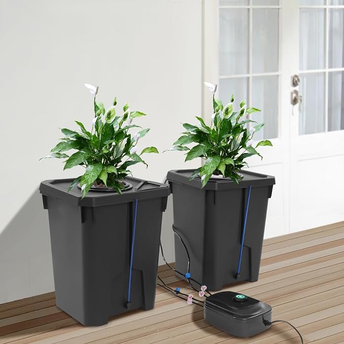 Hydroponics Growing System with Top Drip Kit, 7 Gallon Deep Water Culture Bucket System with Air Pump&Hose, Recirculating Drip Garden System (2pcs)