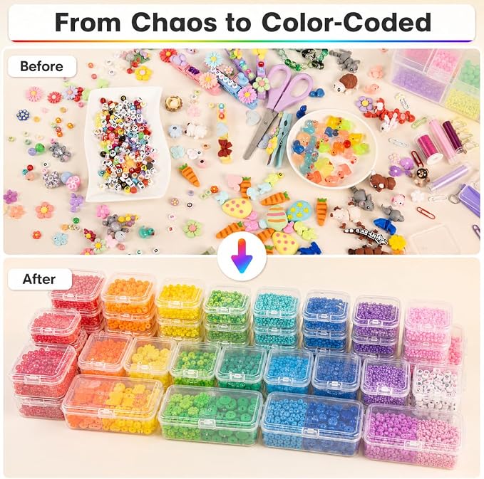 Bead Organizers and Storage, 56 Pcs Small Plastic Containers with Lids and 3-Tier Stackable Storage Box, Mini Clear Organizers for Jewelry Toys Craft Storage (3 tire different sizes 56pcs)