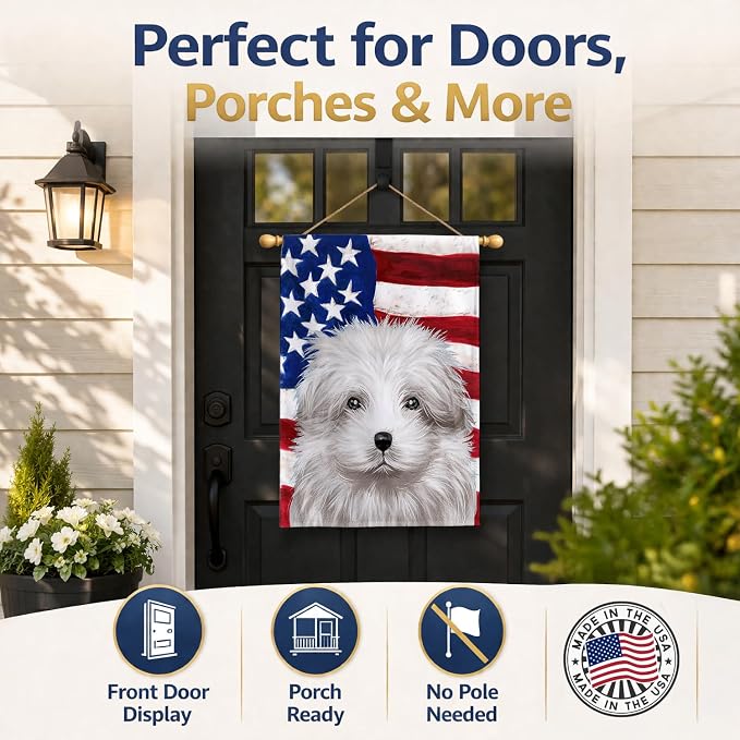 Caroline's Treasures CK6446CHF Bolognese Dog American Flag House Flag Large Porch Sleeve Pole Decorative Outside Yard Banner Artwork Wall Hanging, Polyester, House Size, Multicolor