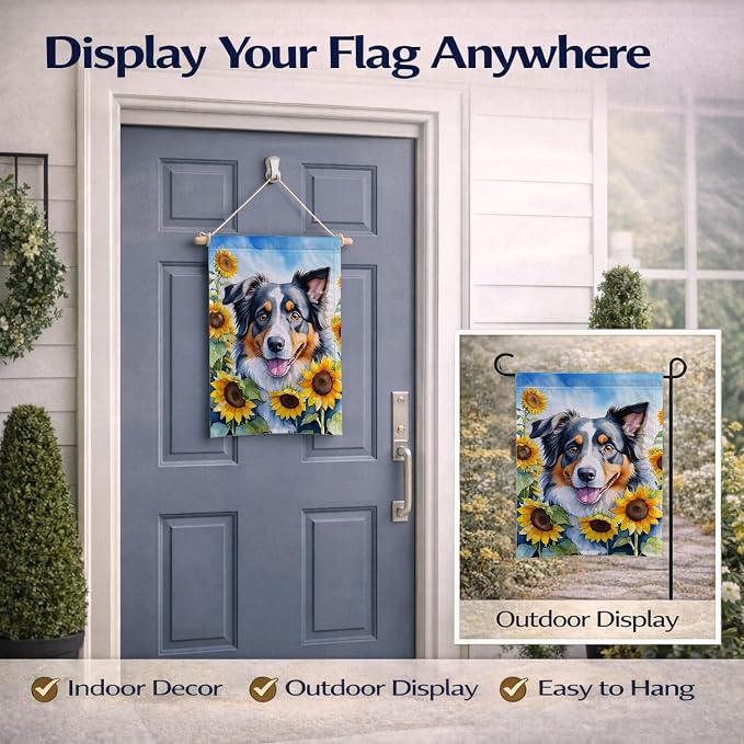 Caroline's Treasures DAC6014GF Australian Shepherd in Sunflowers Garden Flag Mailbox Flag Decorative Yard Flag Banner Outside Patio Artwork Yard Flower Beds, Garden Size, Multicolor