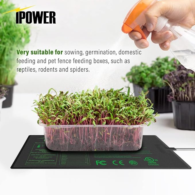 iPower Seeding Heat Mat with Thermostat Temperature Adjustable Knob, Durable Warm Hydroponic Plant Germination Starting Pad