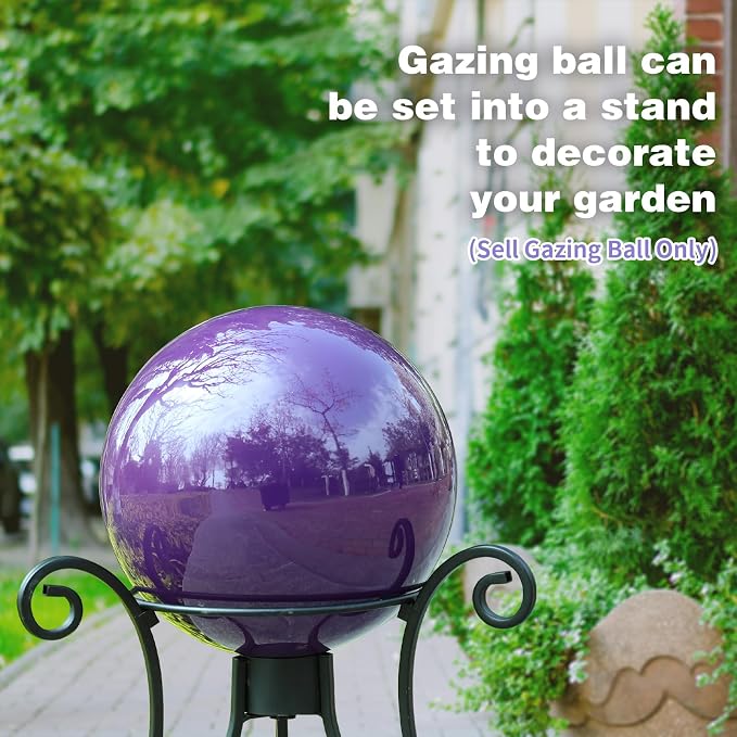 VCUTEKA Gazing Ball, 10" Stainless Steel Purple Garden Globes Outdoor Decor | Reflective stainless steel gazing ball with purple mirror finish that creates striking focal point Lawn indoors or outdoors