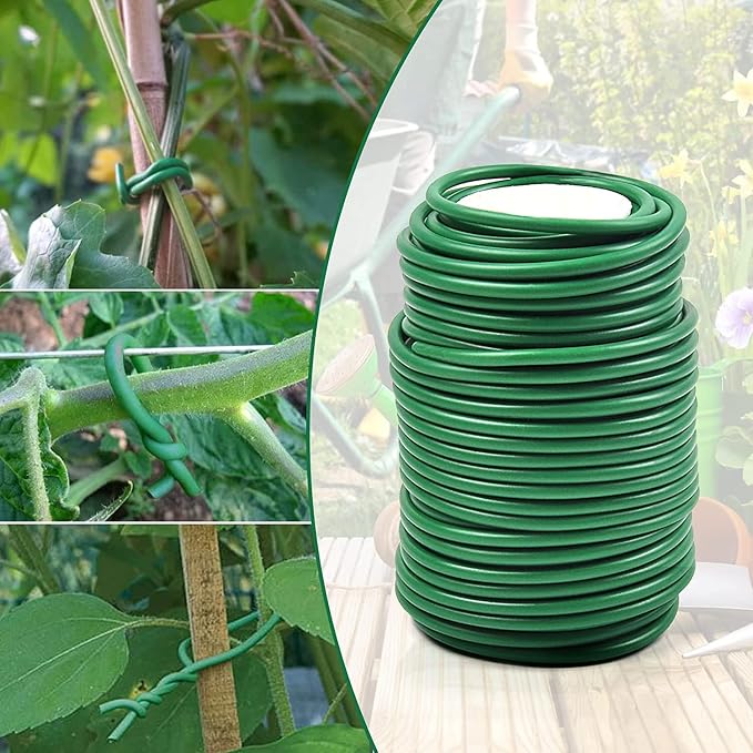 Decoroca Soft Plant Ties for Support - 65.6' Reusable Waterproof Plant Wire, 3.5mm Garden Twist, Office Organization and Decoration Binding(2pcs/Green)