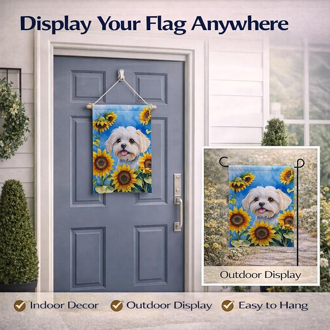Caroline's Treasures DAC6117GF Maltese in Sunflowers Garden Flag Mailbox Flag Decorative Yard Flag Banner Outside Patio Artwork Yard Flower Beds, Garden Size, Multicolor