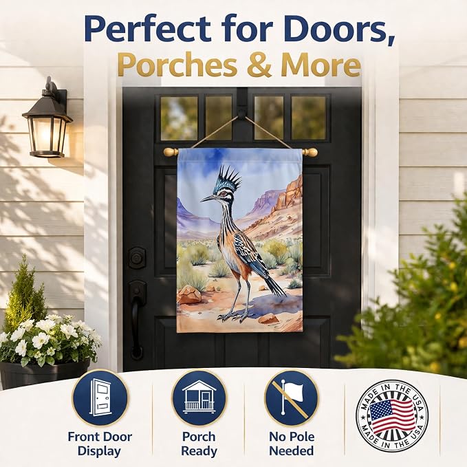 Caroline's Treasures New Mexico Greater Roadrunner House Flag Large Porch Sleeve Pole Decorative Outside Yard Banner Artwork Wall Hanging, Polyester, House Size, Multicolor