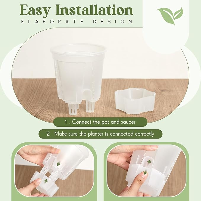 Wonderjune Self Watering Pots for Indoor Plants with Deep Reservoir and High Drainage Holes for Outdoor Plants and Flowers, Bare Root Planter(4.72'',Clear,3 Pcs)