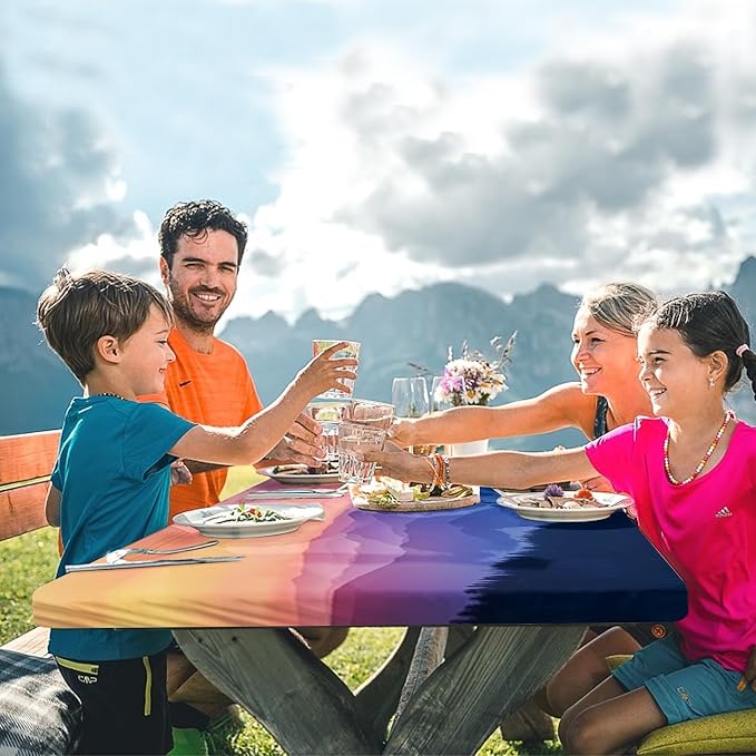 3 Piece Fitted Picnic Table Cover with Bench Covers, 72"x30" Full Elastic Edge Camping Tablecloth, Waterproof Wipeable RV Outdoor Patio Park Camping Essentials With Drawstring Bag (Nature)