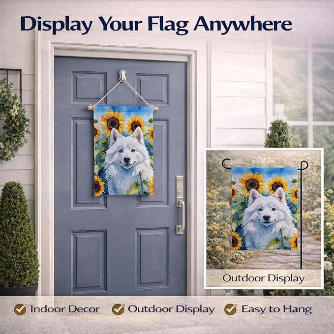 Caroline's Treasures DAC6008GF American Eskimo in Sunflowers Garden Flag Mailbox Flag Decorative Yard Flag Banner Outside Patio Artwork Yard Flower Beds, Garden Size, Multicolor
