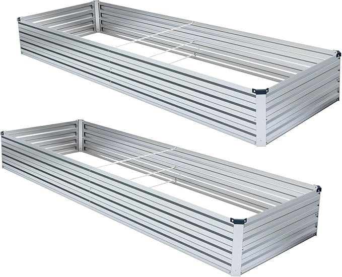Meberam 2 Pack 8x4x1FT Galvanized Raised Garden Beds Kit Outdoor Metal Gardening Planter Box for Vegetable Elevated Flower Herbs,Silver