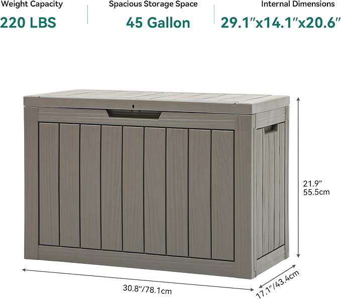 YITAHOME 45 Gallon Deck Box | Outdoor Storage Box for Patio Cushions, Outdoor Tools, Gardening Tools, Sports Equipment, and Throw Pillows, Lockable